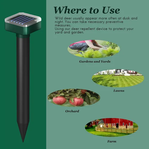 Miniatura 6 de Dispositivos repelentes de ciervos, disuasorio sónico y solar para plantas de jardín, cobertura de 7000 pies cuadrados, repelente sónico impermeable