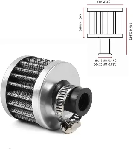 Miniatura 27 de 2 piezas de filtro de aire de entrada de aire frío con respiradero de 12 mm, filtro de respiración para tapa de válvulas para automóvil y Negro