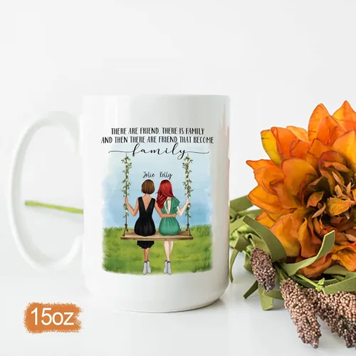 Miniatura 5 de Taza personalizada con texto en inglés "There Are Friends There Is Family And Then There Are Friends That Become Family", taza de café personalizada