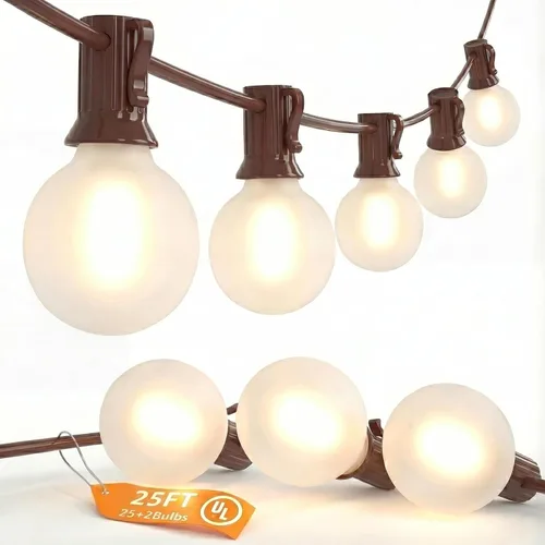 Miniatura 26 de SUNSGNE Luces Redondas de Navidad de 25 Pies para Exteriores, Cadena de Luces Globo G40 con 27 Luces LED Transparentes (2 de Repuesto), Cadena