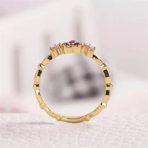 Miniatura 2 de Anillo de plata de ley 925 con diamantes brillantes, anillo de cóctel de rubí de oro de 18 quilates, con circonita cúbica en forma de corazón