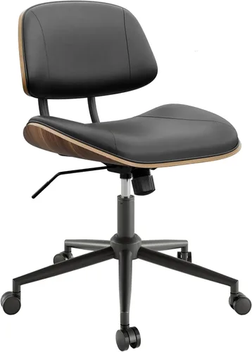 Miniatura 8 de Silla de oficina sin brazos con ruedas, silla de escritorio de piel sintética de altura ajustable, silla de computadora ergonómica giratoria de 360°