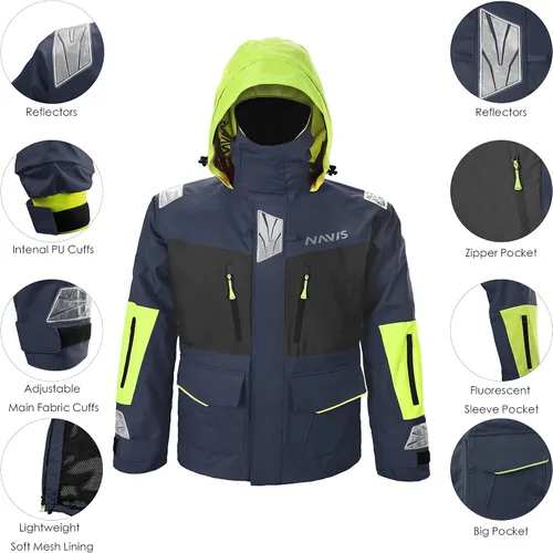 Miniatura 4 de NAVIS MARINE Conjunto combinado de chaqueta de vela y pantalones con peto, Ocean PRO - Traje de lluvia para pesca en ángulo, impermeable
