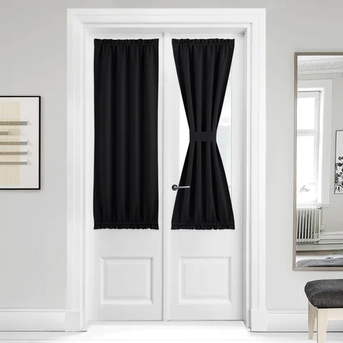 Miniatura 75 de NICETOWN Cortinas opacas unicolor con aislamiento térmico para puerta francesa, granja, oscurecimiento de habitación, puertas y ventanas de Marrón