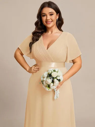 Miniatura 35 de Ever-Pretty Vestido formal para mujer, Navidad, Año Nuevo, cuello en V, gasa, talla grande, largo hasta el suelo, vestido de dama de honor