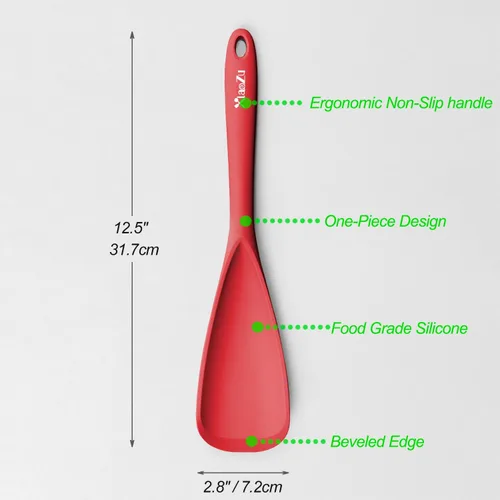 Miniatura 2 de Cuchara de espátula de silicona, ideal tanto para cocinar como para servir, silicona negra mate duradera sin BPA, diseño sin costuras, segura