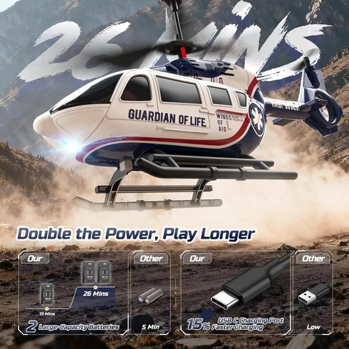 Miniatura 3 de DEERC Helicóptero RC, helicóptero de control remoto de rescate para niños y adultos, helicóptero de juguetes con retención de altitud, despegue