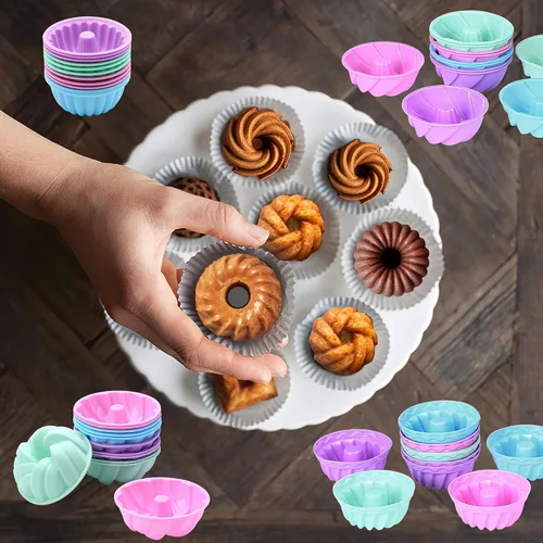 Miniatura 2 de Tongjude 48 Moldes de Silicona para Donas, 3.15" de Diámetro 1.37" de Profundidad Pequeñas Tazas Reutilizables para Hornear, Antiadherentes, Moldes