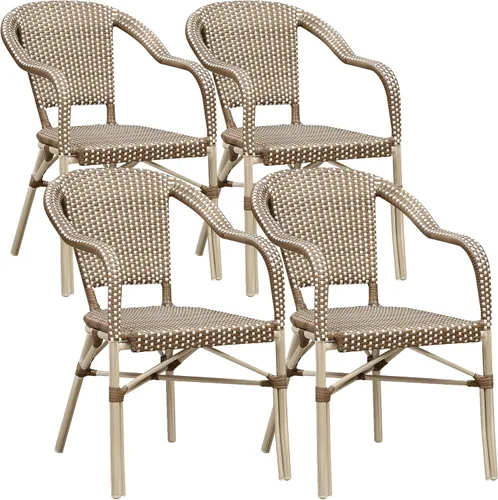Miniatura 36 de PURPLE LEAF Juego de 2 sillas francesas de mimbre de aluminio, mimbre tejido a mano, sillas de comedor al aire libre para patio, cocina, jardín