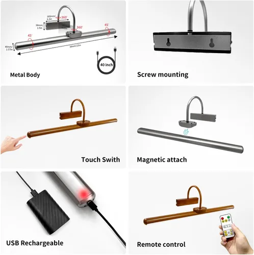 Miniatura 5 de Luces de imagen inalámbricas de 23 pulgadas, luz de exhibición de arte con batería recargable con control remoto, regulable/temporizador apagado luz
