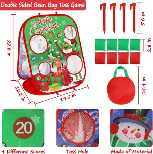 Miniatura 3 de Juegos de lanzamiento de bolsas de frijoles de Navidad para niños, juegos de fiesta de Navidad, tablero de Cornhole plegable de doble cara, juguetes