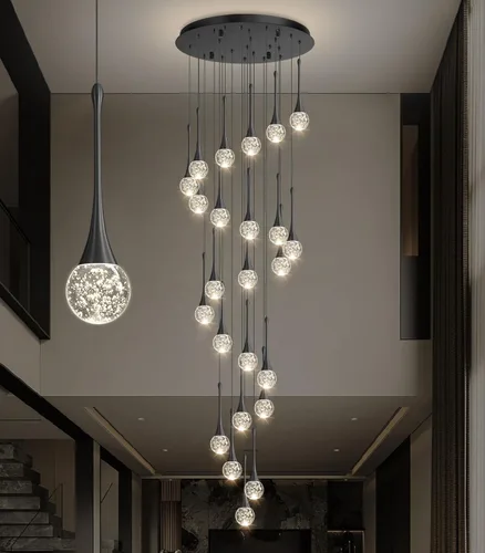 Miniatura 42 de 16 Luces Moderna Lámpara de Techo de Cristal Glam para Techo Alto, Lámpara Colgante LED Regulable para Escalera, Vestíbulo, Entrada, Sala de Estar