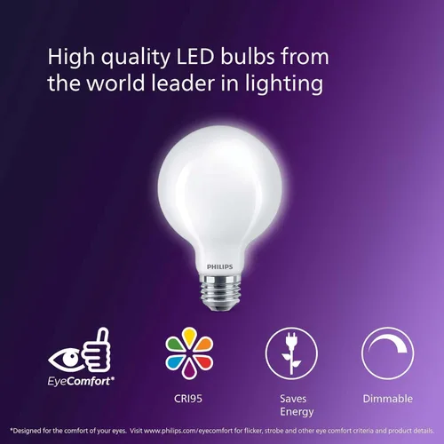 Miniatura 3 de PHILIPS LED Paquete de 2 Bombillas de Luz G25 de 60W de Ultra Definición Luz de Día (5000K) 500 Lúmenes (5W = 60W) Regulables Esmeriladas Sin