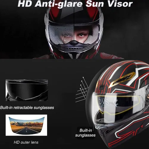 Miniatura 2 de Casco de motocicleta modular con Bluetooth, soporte Bluetooth para intercomunicador de 2 personas, casco integrado de cara completa con visor