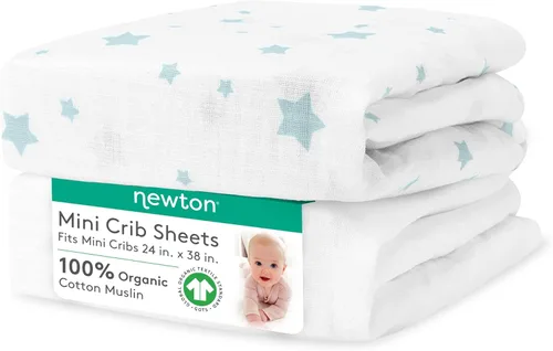 Miniatura 12 de Newton Baby Sábanas bajeras ajustables para mini cuna (paquete de 2) Sábanas de algodón de muselina orgánico, transpirables y suaves, sábanas