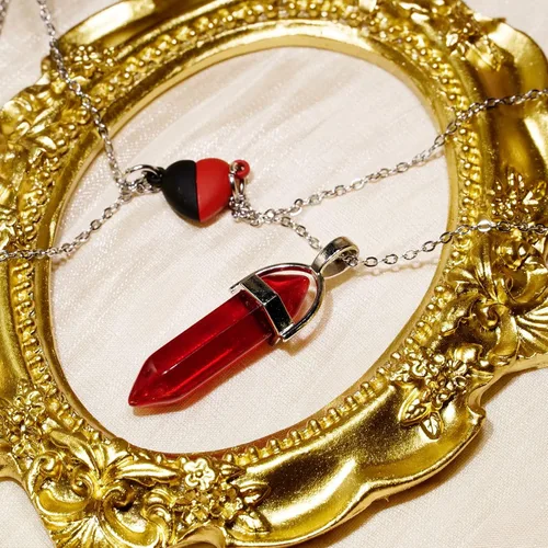 Miniatura 5 de POZANKI 2 collares con dije de cristal curativo de cuarzo negro y rojo, collar de corazón a juego para parejas, mejor amigo, novio, novia, regalo