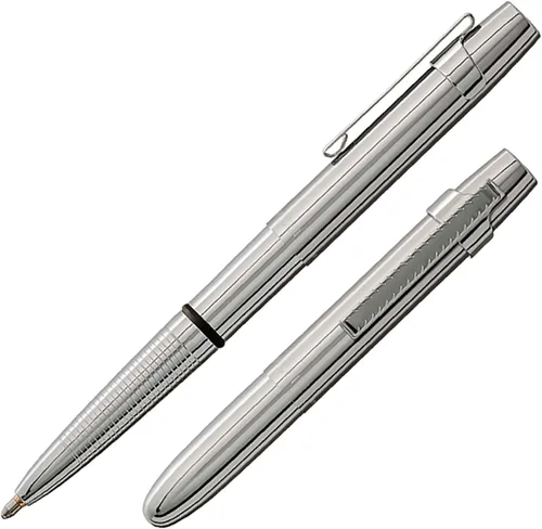 Fisher Space Pen - Bolígrafo Bullet, tapa plana X-Mark, cromado, esferográfica, tinta negra, clip de bolsillo Cromo