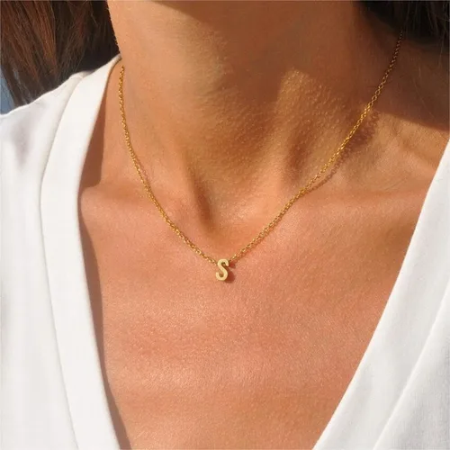Miniatura 3 de IEFWELL Delicados collares con inicial para mujeres y niñas, chapado en oro de 14 quilates, collar de letra A-Z, collar minimalista con monograma