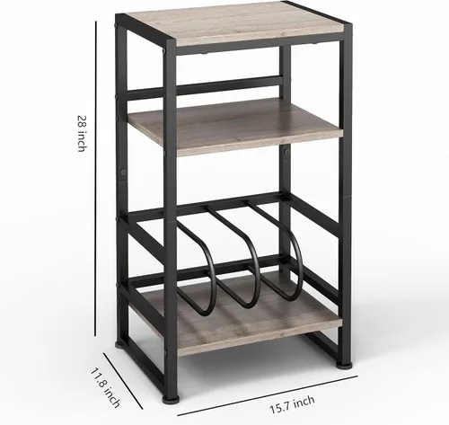 Miniatura 3 de Soporte para tocadiscos de vinilo de 3 niveles, mesa auxiliar para almacenamiento de álbumes, soporte para tocadiscos de 28 pulgadas de alto