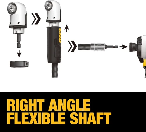 Miniatura 6 de DEWALT Adaptador de taladro de ángulo recto FLEXTORQ, sistema 4 en 1, eje flexible recto compacto de 12 pulgadas, adaptador de taladro de 90 grados
