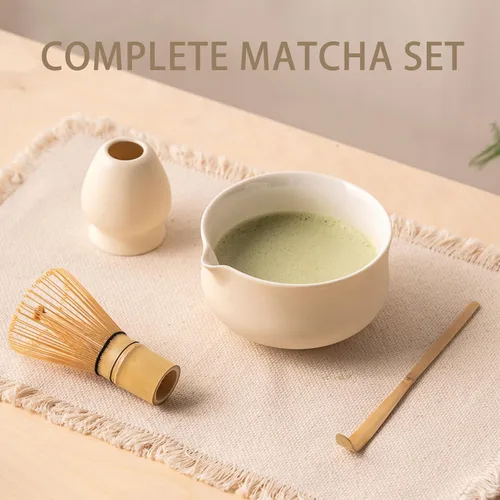 Miniatura 2 de Ochcahser Juego de té japonés, incluye cuenco de matcha con boquilla, soporte para batidor de matcha (chasen), batidor de bambú y cuchara de bambú