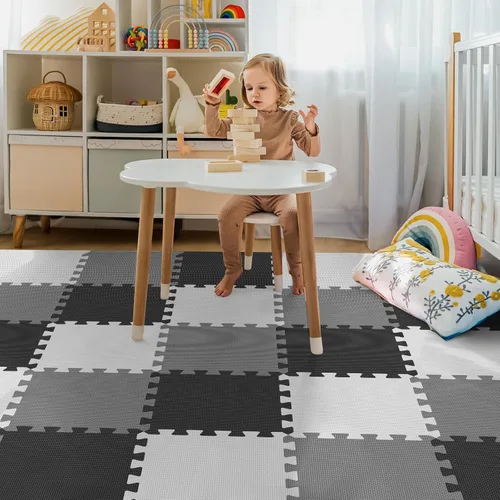 Miniatura 6 de 36 piezas de tapete de juego para bebé para el piso, azulejos de espuma para niños con entrelazado, alfombra de rompecabezas de espuma cuadrada