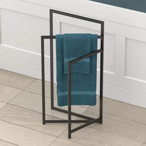 Miniatura 6 de Gatco Toallero independiente 1520MX para toallas de baño, diseño moderno de brazo abierto (acabado negro mate)