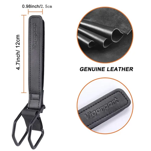 Miniatura 2 de Vigorport Baby Stroller Hooks for Hanging Diaper Bags, Genuine Leather Stroller Organizer Clip for Purse Shopping, Wonderfold Wagon, Snap and Go