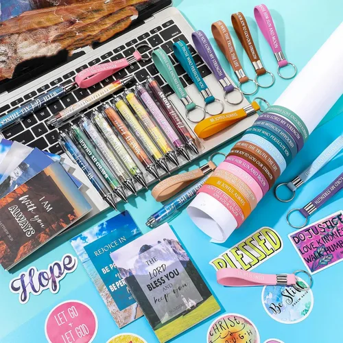 Miniatura 5 de Yeaqee Set de Regalos Cristianos de 146 Piezas al Por Mayor Incluye 24 Lápices con Versículos de la Biblia 24 Cuadernos Bíblicos 24 Pulseras
