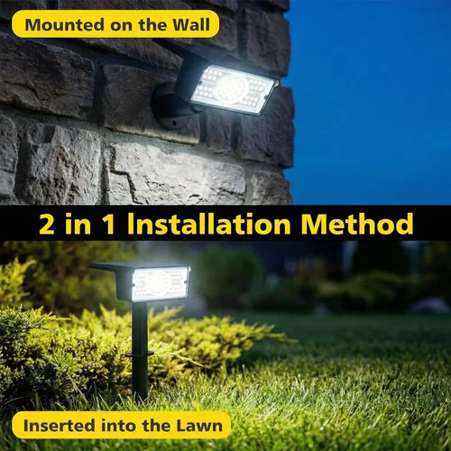 Miniatura 4 de T-SUN Focos solares para exteriores, paquete de 4 unidades, 49 LED, 2 modos de iluminación, IP65 impermeables para paisaje, luces LED de atardecer a