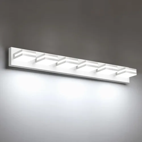 Miniatura 24 de IZORRO Luces LED modernas para baño (8 luces, regulables), iluminación de pared acrílica blanca mate, luces de tocador para baño sobre espejo, 6000