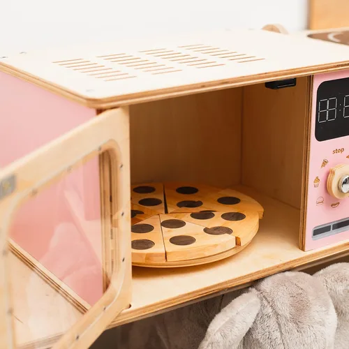 Miniatura 9 de Horno de microondas de madera para niños, muebles Montessori para niños pequeños, juguete de microondas, madera para niños, sala de juegos de madera