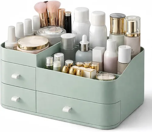 Miniatura 7 de Organizador de maquillaje para tocador, organizador grande de encimera con cajones, almacenamiento de cosméticos para el cuidado de la piel