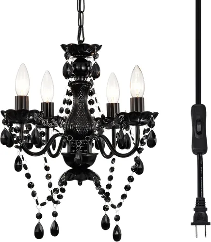 Miniatura 7 de Alighting Candelabros enchufables, lámpara de techo colgante de cristal acrílico pequeño colorido de 4 luces con cable de 20 pies, sin cableado