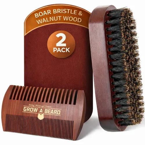 Miniatura 9 de Cepillo para barba para hombres, peine para barba y bigote con tijeras, kit de aseo para barba, cepillo de cerdas de jabalí 100% naturales, peine
