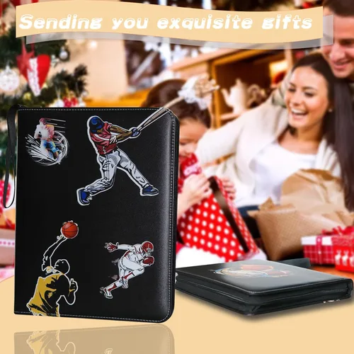 Miniatura 7 de Carpeta de Tarjetas Deportivas de Gran Capacidad con 4 Bolsillos y 50 Fundas, Se Adapta a 400 Tarjetas, Perfecta para Béisbol, Fútbol, Baloncesto