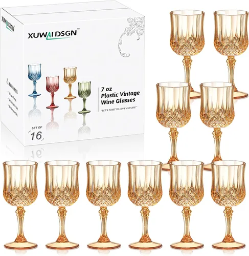 Miniatura 18 de XUWAIDSGN 48 Pcs Copas de Vino Vintage de Plástico de 7oz Vasos para Beber Vasos Irrompibles Cristalería para Bodas Copas de Agua de Cristal Goblets