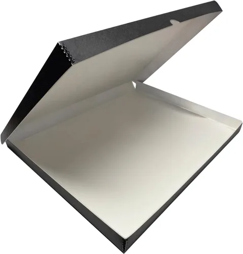 Lineco Caja de Almacenamiento de Folio, Diseño de Concha de Almeja con Borde de Metal. 18.5x24.5x1.75 pulgadas, Cartón de Archivo, Organizar y Negro