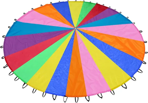 Miniatura 9 de Paracaídas arcoíris para niños, juguete de paracaídas con asas, juego de paracaídas para niños, cooperación en grupo y actividades al aire libre
