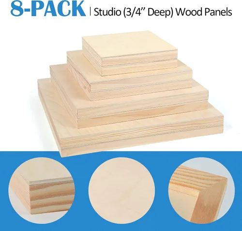 Miniatura 5 de Falling in Art Kit de paneles de lienzo de madera de abedul sin terminar, 8 paquetes de 4 tamaños Studio 3/4 pulgadas de profundidad para verter