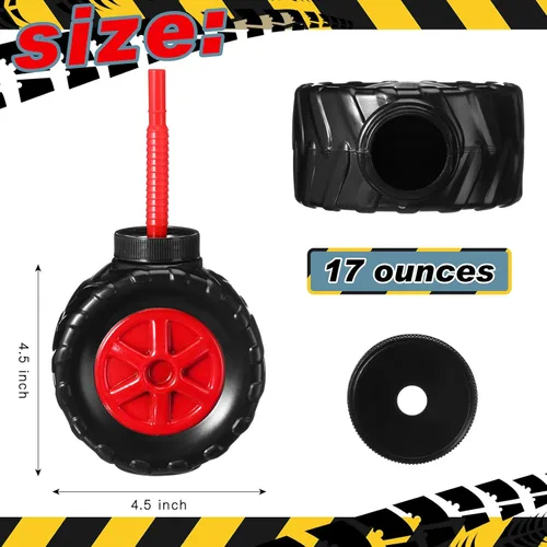 Miniatura 2 de Mifoci Paquete de 12 tazas de camión monstruo para fiestas infantiles, vasos de plástico en forma de neumáticos, construcción de camiones monstruos