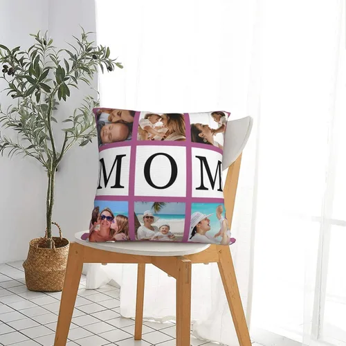 Miniatura 5 de Funda de almohada personalizada con fotos con collage de Best Mom Ever, funda de cojín personalizada para el día de la madre, aniversario, boda, 6