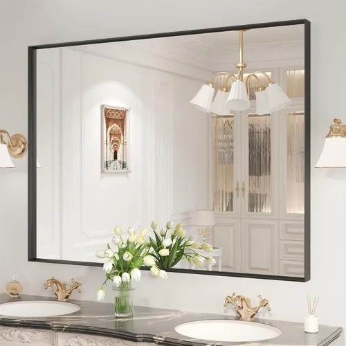 Miniatura 24 de LOAAO Espejo de Baño Rectangular de 22"X30" Negro para Pared, Marco de Aleación de Aluminio Negro Mate, Se Cuelga Vertical u Horizontalmente, Fácil