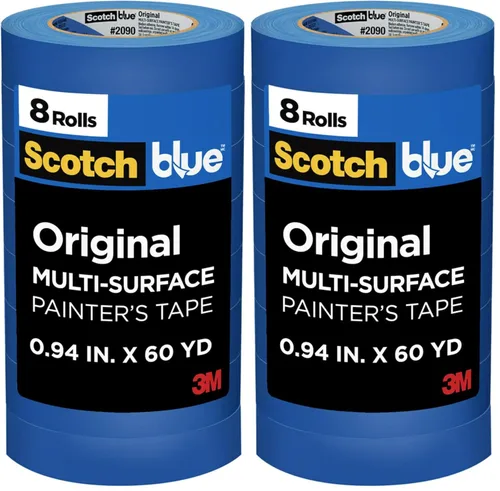 ScotchBlue Cinta de pintor, 0.94 pulgadas de ancho x 60 yardas, 8 rollos, azul, multisuperficie, interior/exterior, 45% recursos renovables, sin
