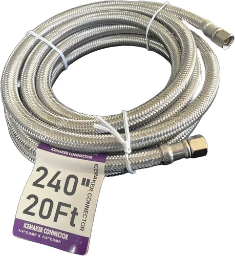 Miniatura 6 de EZ-FLUID Línea de agua para nevera de 12 pulgadas, 1 pie x 1/4 pulgadas, conexión hembra de comp. de acero inoxidable, manguera de agua trenzada