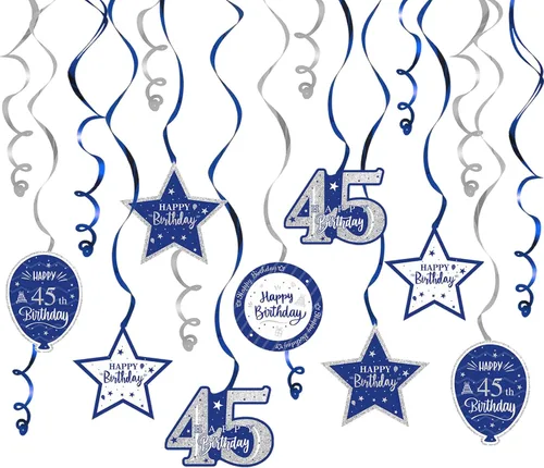 Miniatura 34 de Decoración de fiesta de serpentinas con purpurina azul y plateada de feliz 11º cumpleaños, 15 piezas de remolinos colgantes de 11 cumpleaños, cartel