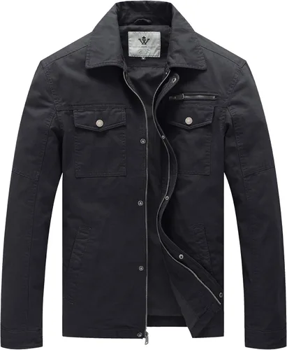 Miniatura 8 de WenVen Chaqueta de solapa militar de algodón de lona casual para hombre