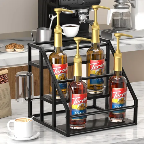 Miniatura 2 de Organizador de jarabe de café, estantes para especias, soporte para botellas de jarabe para barra de café, 3 niveles para 12 botellas, estantes