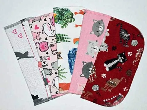 2 Ply Printed Flannel 8x8 Inches Set of 5 Little Wipes The Cats Meow- Proudly Made in the USA!