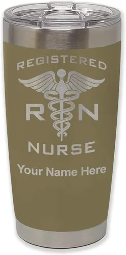 Miniatura 58 de LaserGram Vaso aislado al vacío de 20 onzas, enfermera registrada RN, grabado personalizado incluido (negro)